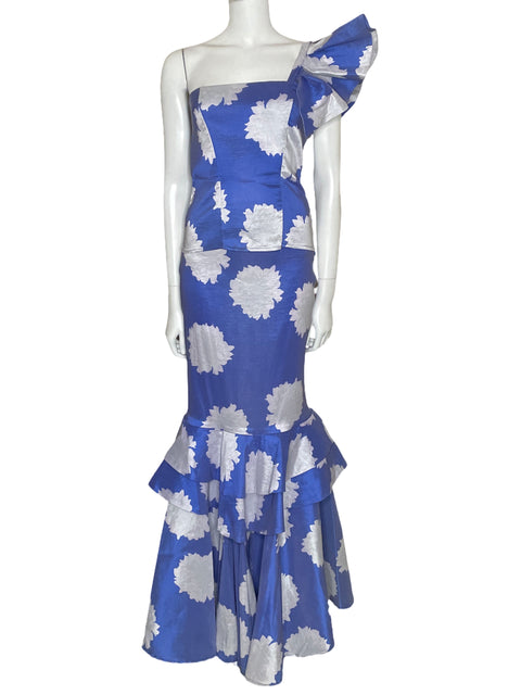 Set HossH Top+Falda Maxi Floral Azul-Talla 12