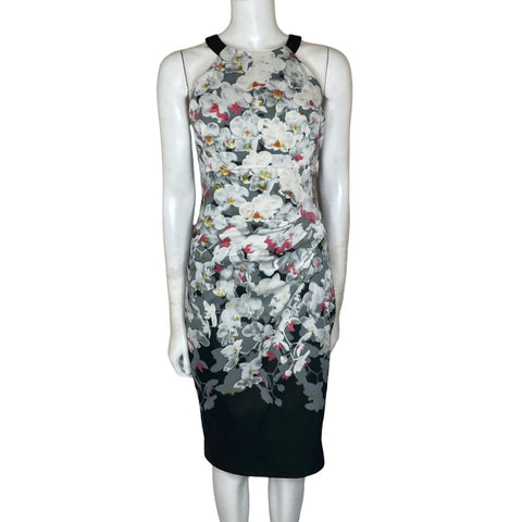 Vestido Karen Millen Floral Halter Negro-Talla 6
