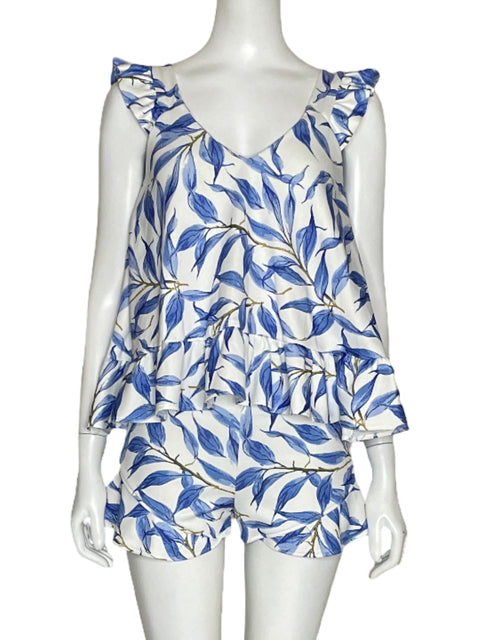 Set Michelle Forero Short Blusa Hojas Azul-Talla S
