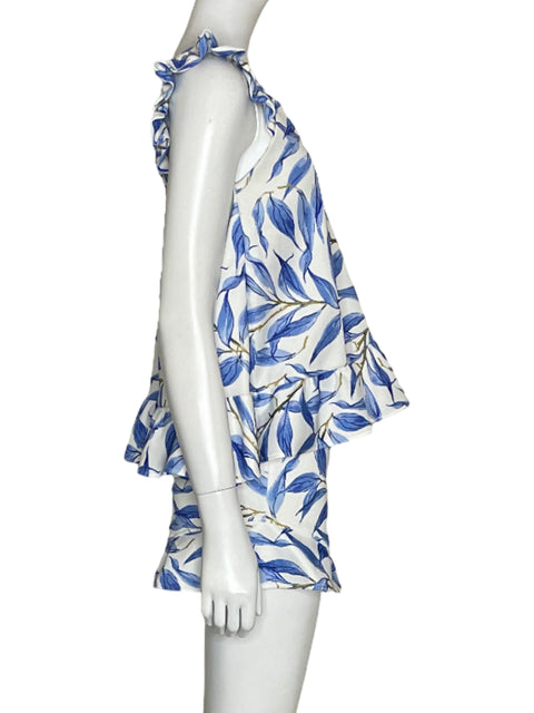 Set Michelle Forero Short Blusa Hojas Azul-Talla S
