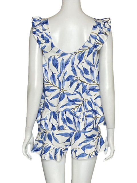 Set Michelle Forero Short Blusa Hojas Azul-Talla S