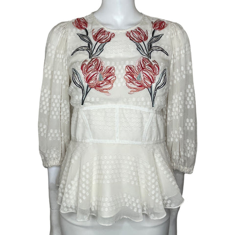 Blusa Karen Millen Flores Pedrería Blanco-Talla 6