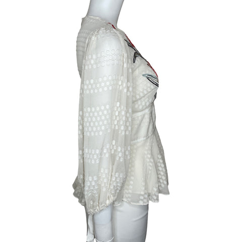 Blusa Karen Millen Flores Pedrería Blanco-Talla 6