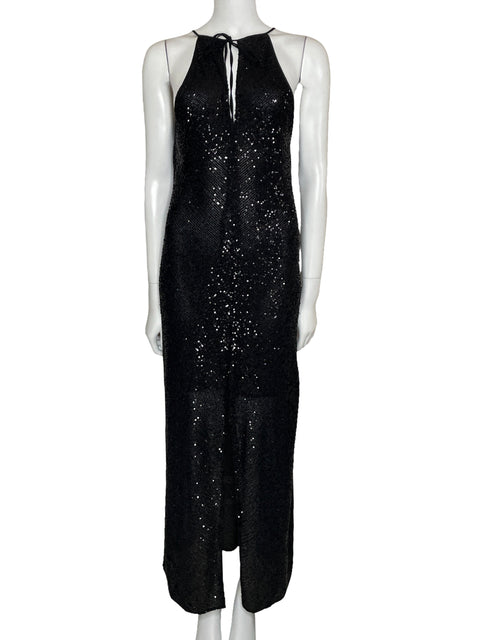 Vestido Zara Lentejuelas Abertura Negro-Talla S