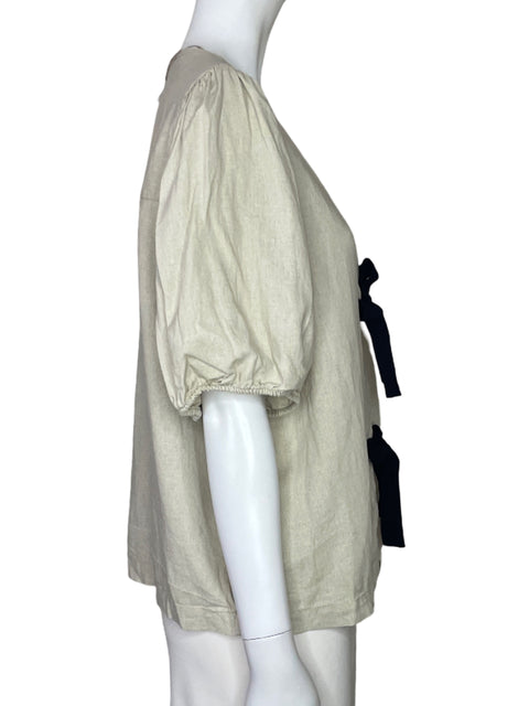 Blusa Zara Dos Lazos Mangas Puff Beige-Talla XL