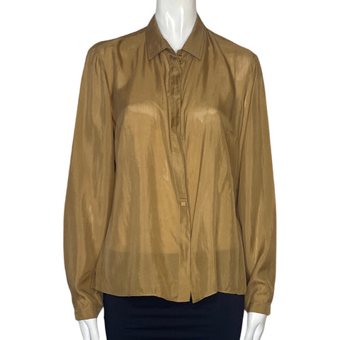 Camisa Massimo Dutti Satinada Marron-Talla 10