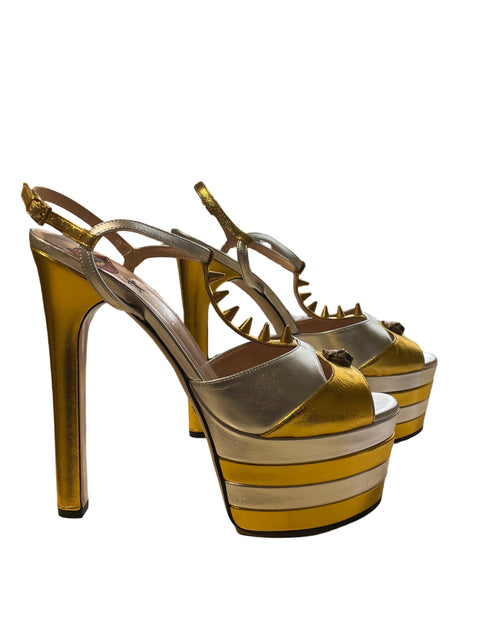 Calzado Gucci Metallic Angel Leather 
Platform Pumps Dorado-Talla 40