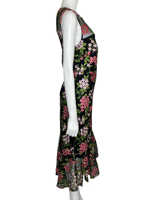 Vestido Calvin Klein Bordado Floral Midi Negro-Talla 16