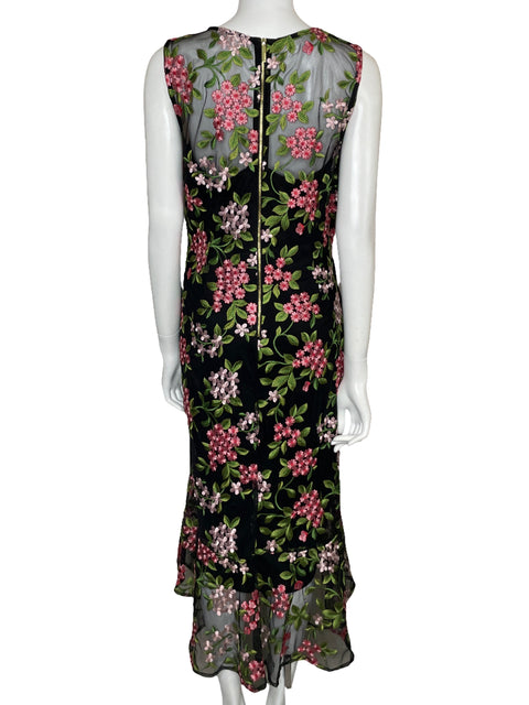 Vestido Calvin Klein Bordado Floral Midi Negro-Talla 16