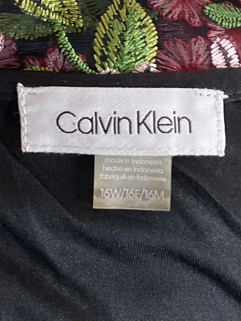 Vestido Calvin Klein Bordado Floral Midi Negro-Talla 16