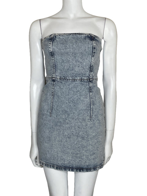 Vestido Zara Denim Strapless Azul-Talla S
