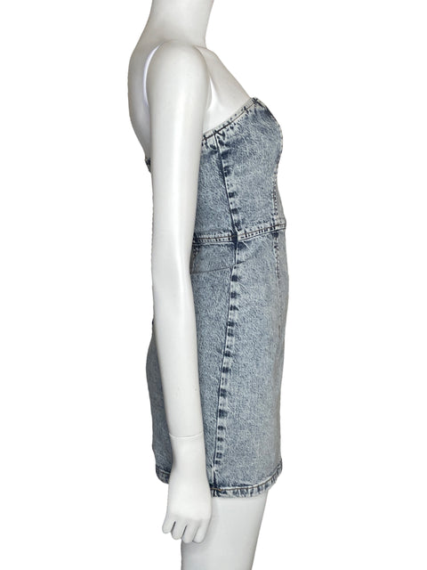 Vestido Zara Denim Strapless Azul-Talla S