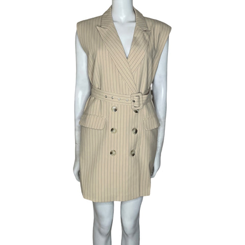 Vestido Curaae Solene Vest Pinstripe Mini Beige-
Talla S
