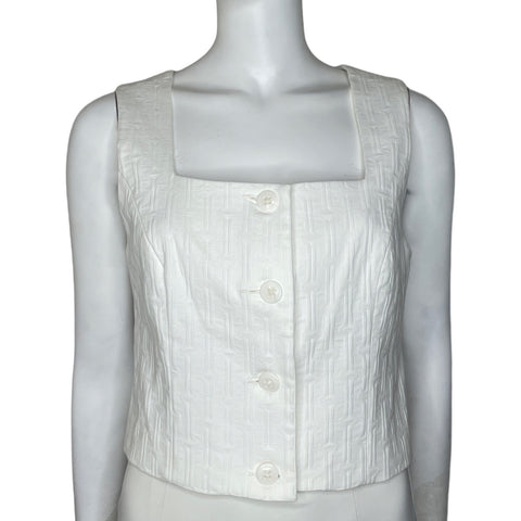 Top Trina Turk Cuello Recto Blanco-Talla 4