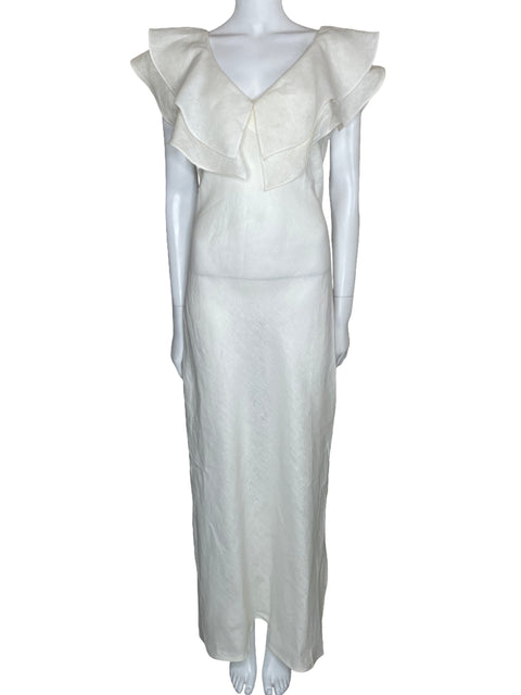 Vestido Malvi Castañeda Maxi Vuelos Blanco-Talla 10