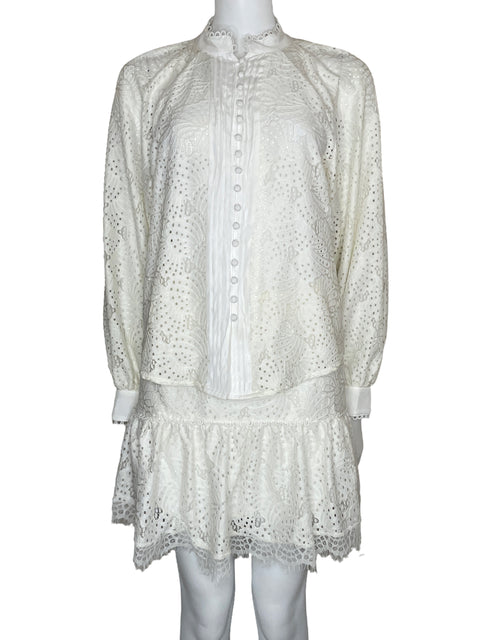 Set Mulla Encaje Falda+Camisa Blanco-Talla M