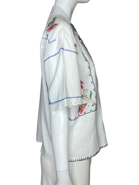 Camisa Lolita Bordado Flores Blanco-Talla M