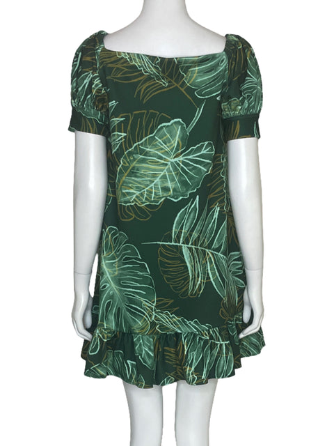 Vestido Michelle Forero Estampado Hojas Verde-Talla M