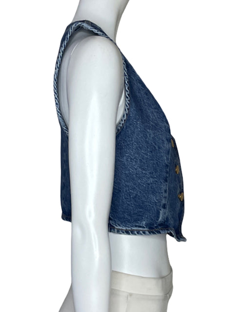 Top Zara Denim Tres Botones Azul-Talla XS