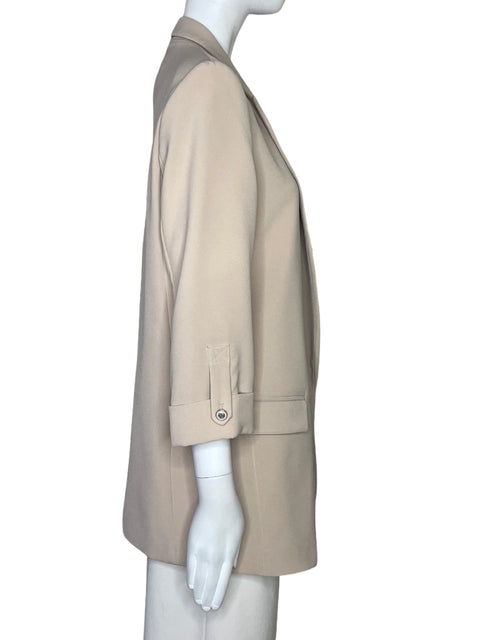 Blazer Zara Sin Boton Bolsillos Beige-Talla M