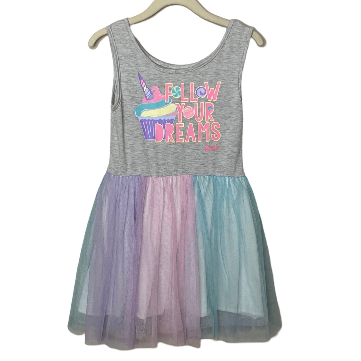 Vestido BARBIE Tul Sin Mangas Gris - Talla 4