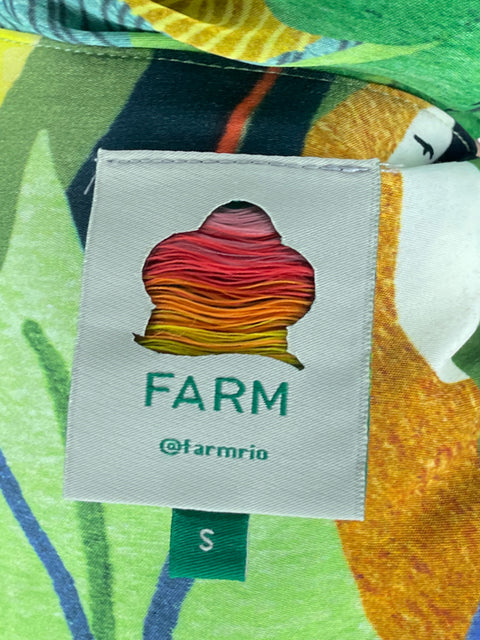 Vestido FarmRio Flores Mangas Puff Verde-Talla S