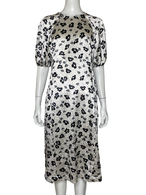 Vestido Bimba y Lola Mangas Puff Flores Blanco - Talla S