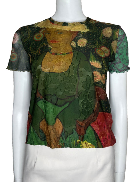Top Desigual Print Manga Corta Verde-Talla M