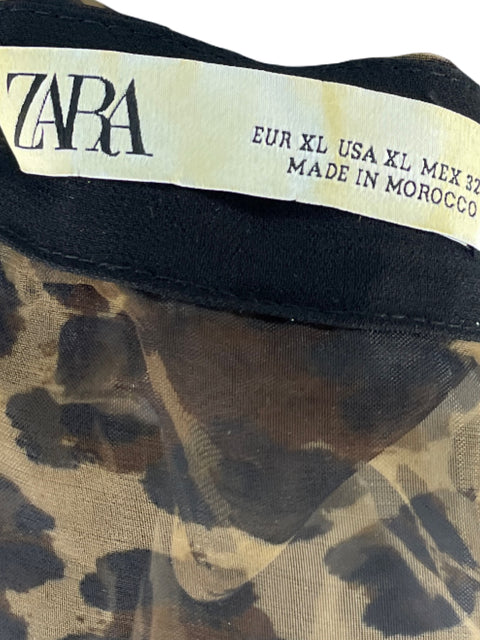 Blusa Zara Leopard Print Verde - Talla XL