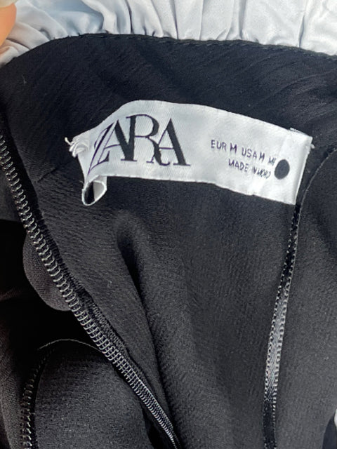 Blusa Zara Mangas Puff Drapeado Negro - Talla M