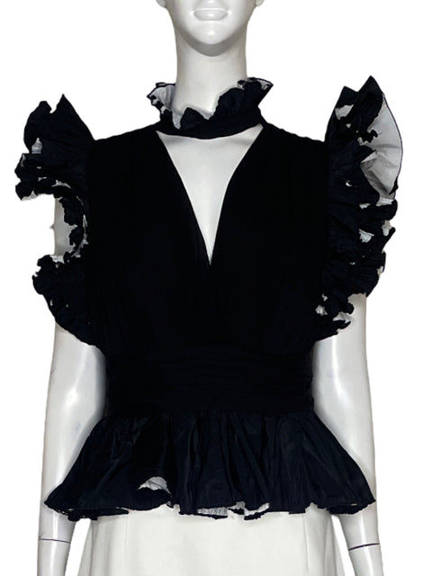 Blusa Zara Mangas Puff Drapeado Negro - Talla M