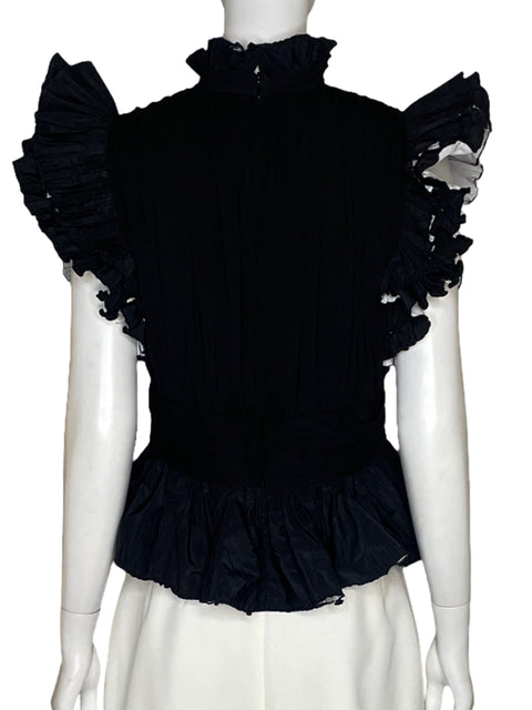 Blusa Zara Mangas Puff Drapeado Negro - Talla M