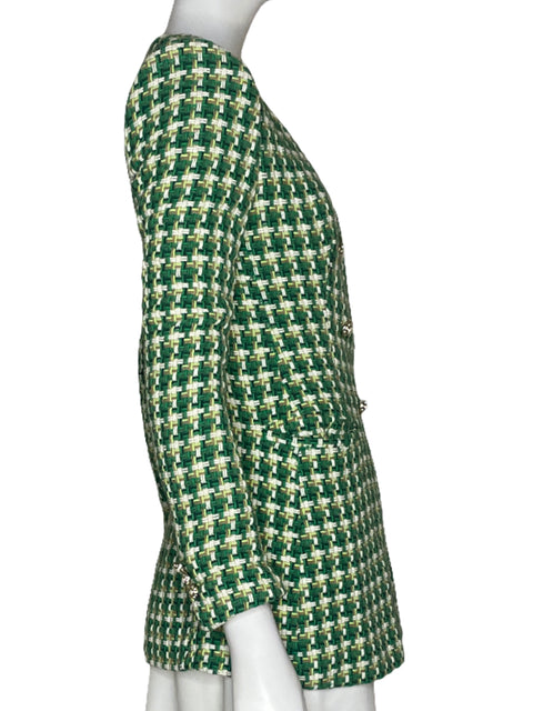 Blazer Zara Tweed Cuadros Mangas Larga Verde - Talla S