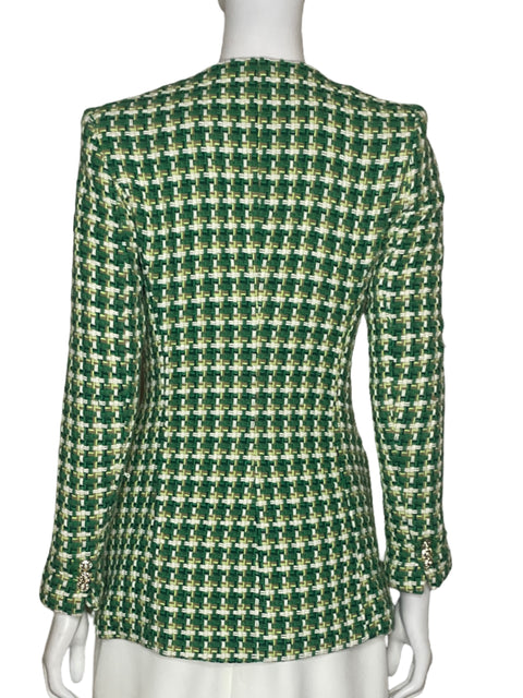 Blazer Zara Tweed Cuadros Mangas Larga Verde - Talla S