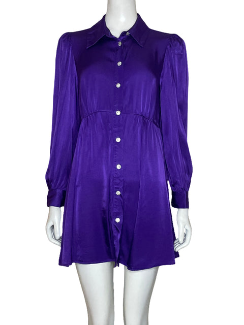 Vestido Zara Botones Brillante Morado - Talla M
