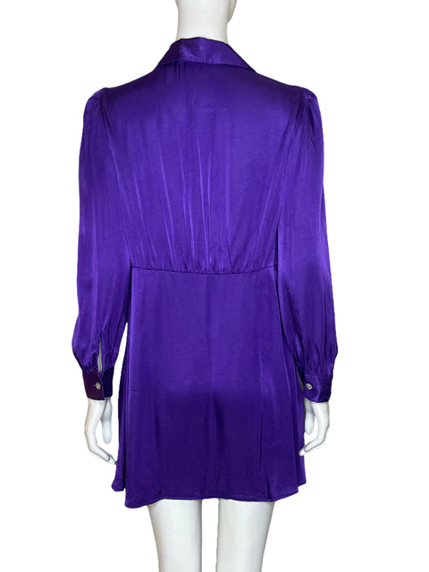 Vestido Zara Botones Brillante Morado - Talla M