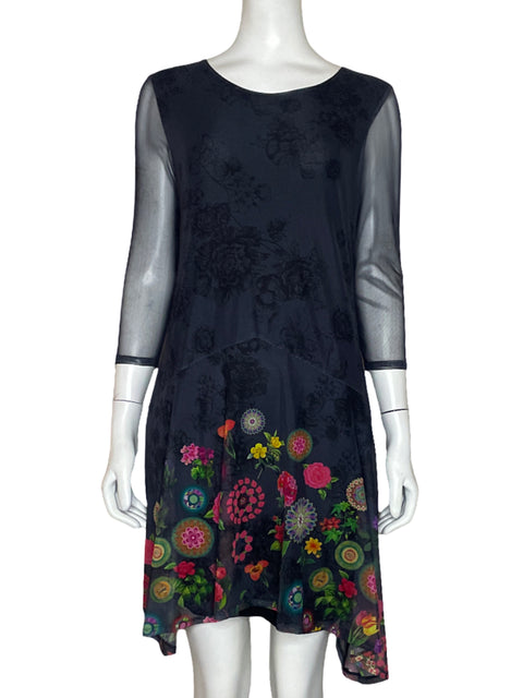 Vestido Desigual Midi Floral Negro - Talla S