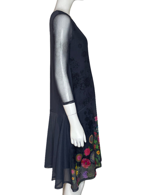 Vestido Desigual Midi Floral Negro - Talla S