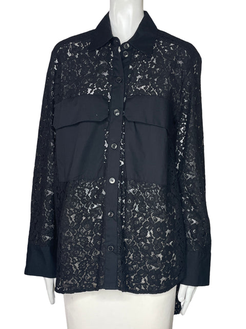 Camisa Zara Encaje Overside Negro-Talla S