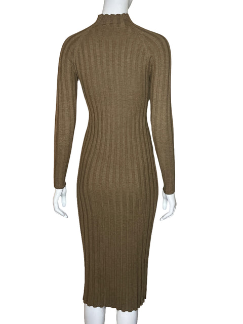 Vestido MNG Acanalado Mangas Larga Marrón - Talla 4