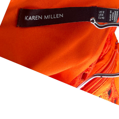 Vestido Karen Millen Cuello Redondo Naranja-Talla 8