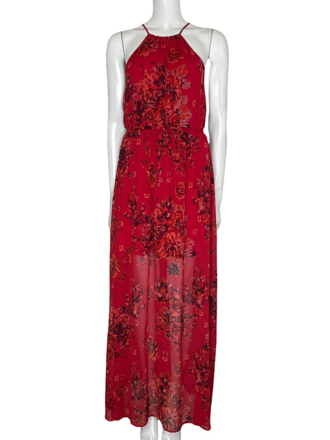 Vestido Naf Naf Halter Maxi Floral Rojo-Talla M