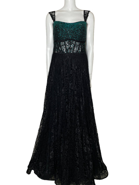 Vestido Tesoro TPS Maxi Encaje Plisado Negro-Talla 44