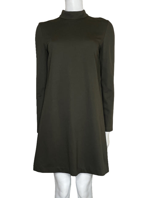 Vestido Zara Cuello Alto Manga Larga Verde-Talla M