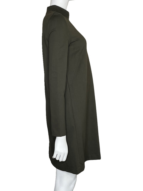 Vestido Zara Cuello Alto Manga Larga Verde-Talla M