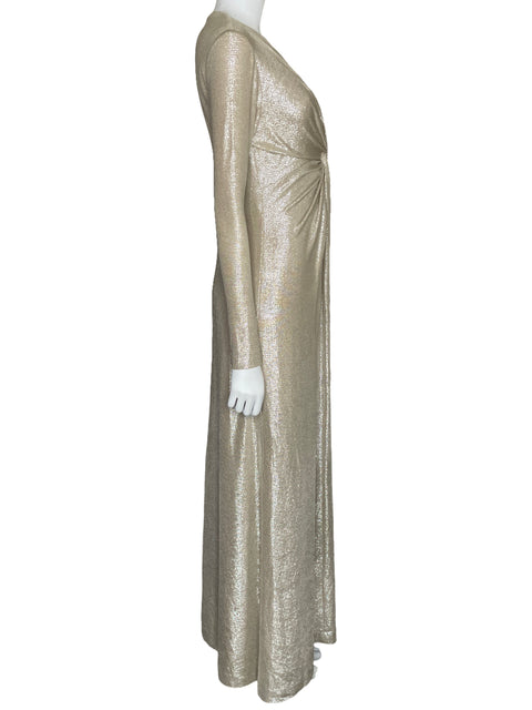 Vestido Tahari Arthur S. Levine Brillante Drapeado Plateado-Talla 6