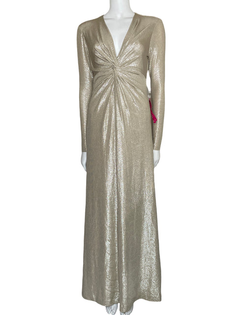 Vestido Tahari Arthur S. Levine Brillante Drapeado Plateado-Talla 6