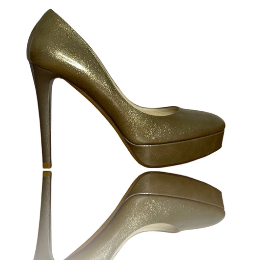 Sandalias JIMMY CHOO Tacón Brillante Dorado - Talla 9.5