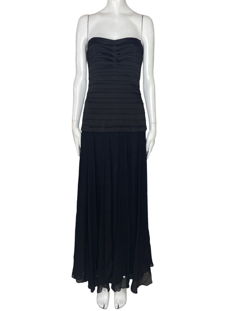 Vestido BCBG Pliegues Strapless Negro-Talla 4