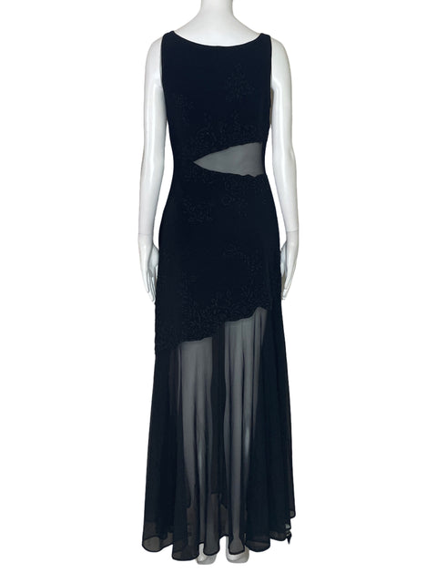 Vestido Tadashi Pedreria Sin Mangas Negro-Talla S